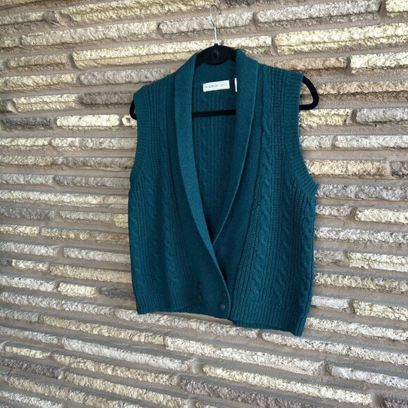 Northern Isles Vintage Teal Chunky Knit Double Breasted Sweater Vest Size Medium - Picture 8 of 9